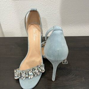 Elegant Blue Heeled Sandals with Crystal Embellishments